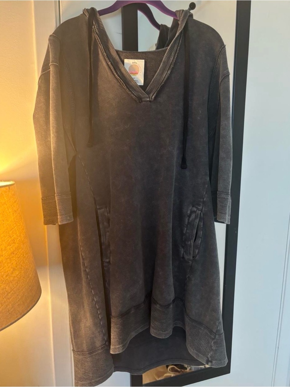 Anthropologie x Daily Practice, Washed Black Hooded Sweatshirt Dress